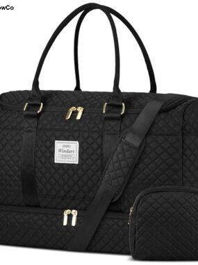 Quilted Travel Duffle Bag with Shoe Compartment, Weekender Overnight Bag, Water